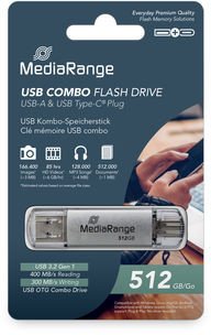 USB flash MediaRange Combo Stick, 512GB, USB A, argjendtë