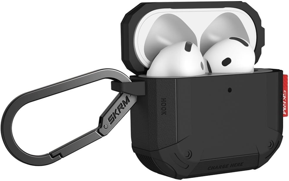 Kutia mbrojtëse Skinarma Mecha CE për AirPods 4, TPU, me karabinë, e zezë