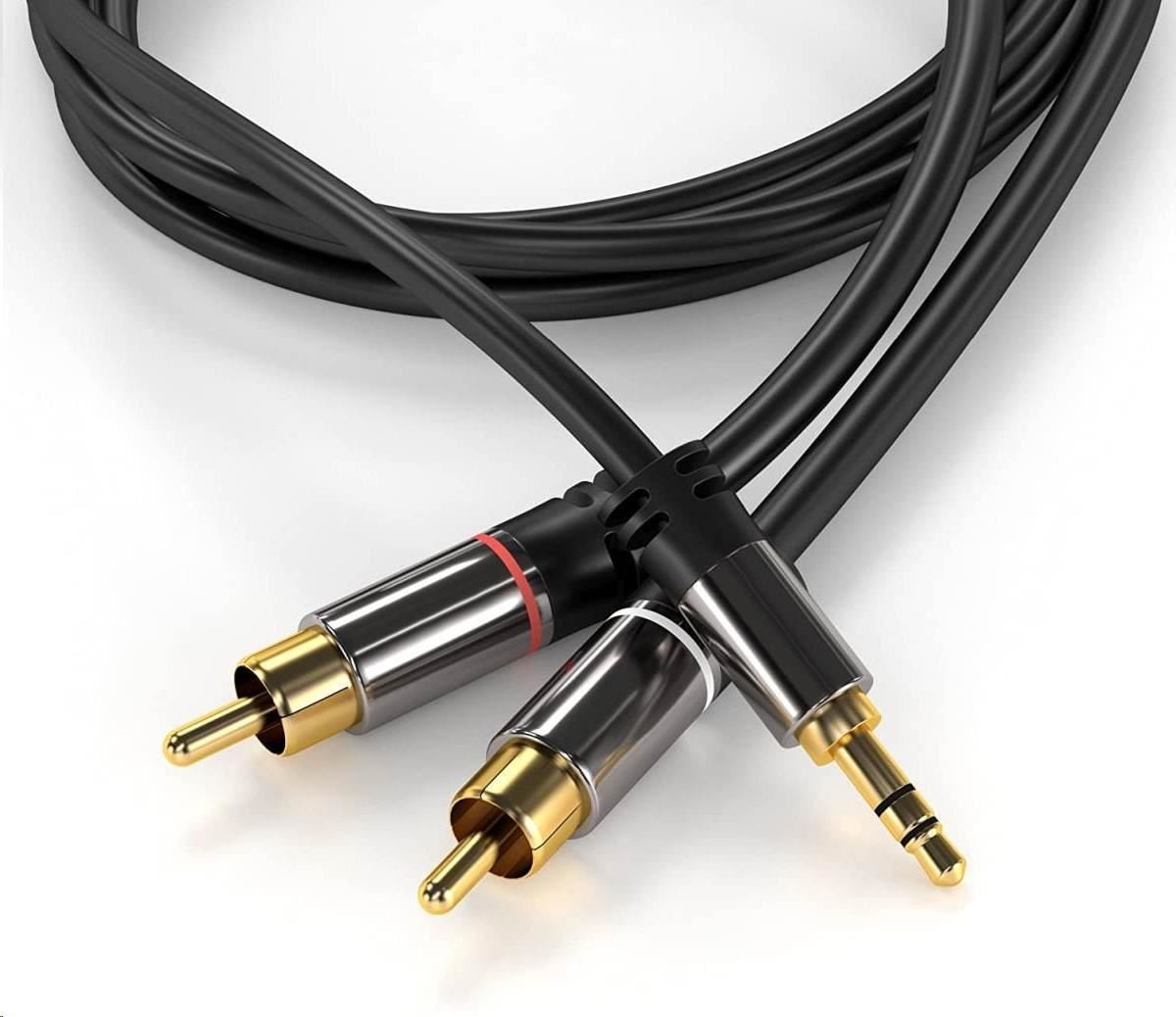 Kabllo audio PremiumCord PremiumCord, Jack 3.5mm në 2x CINCH, 1.5m, e zezë