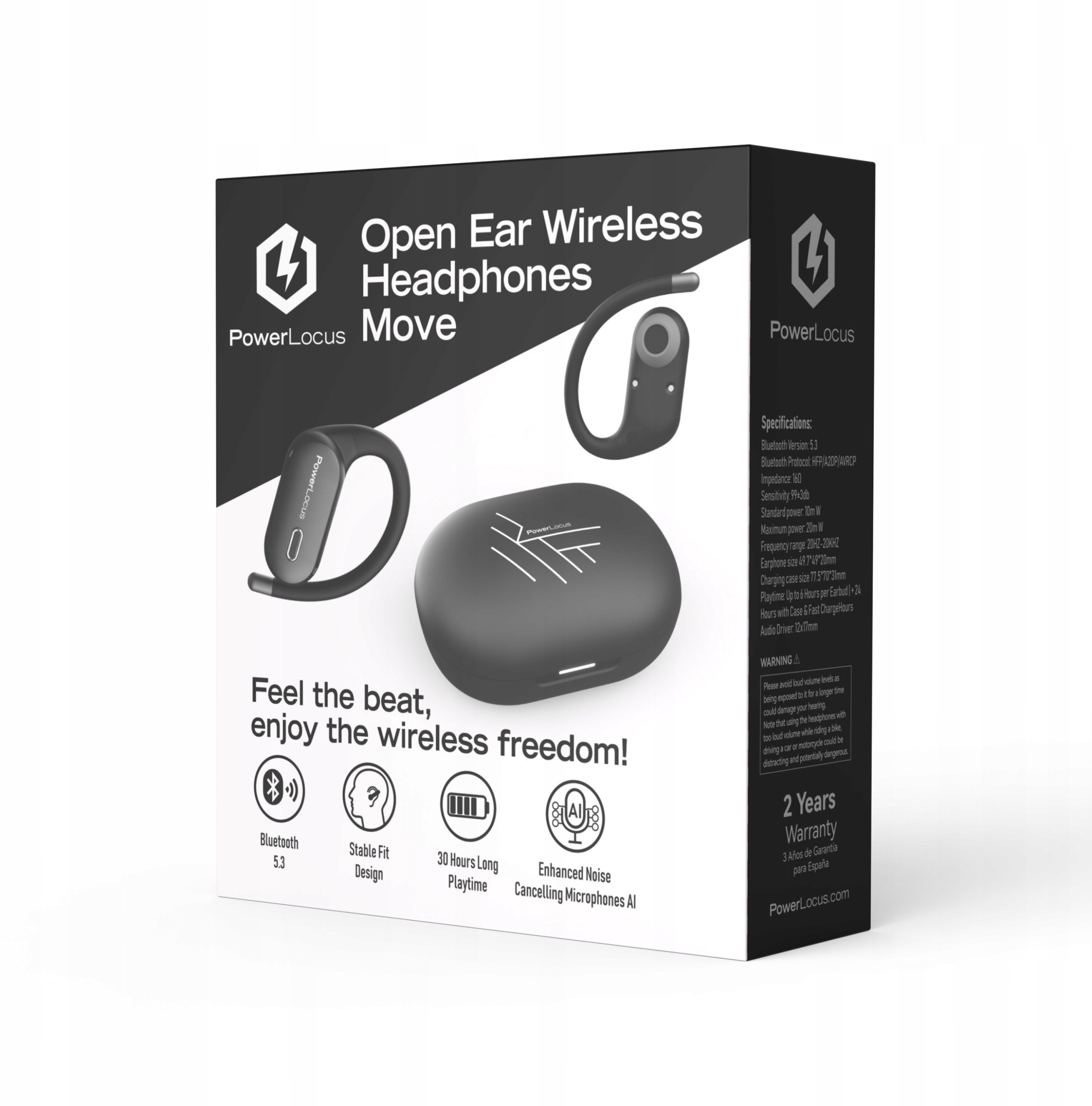 Kufje pa tela PowerLocus Move Open Ear, Bluetooth, 30 orë bateri, të zeza