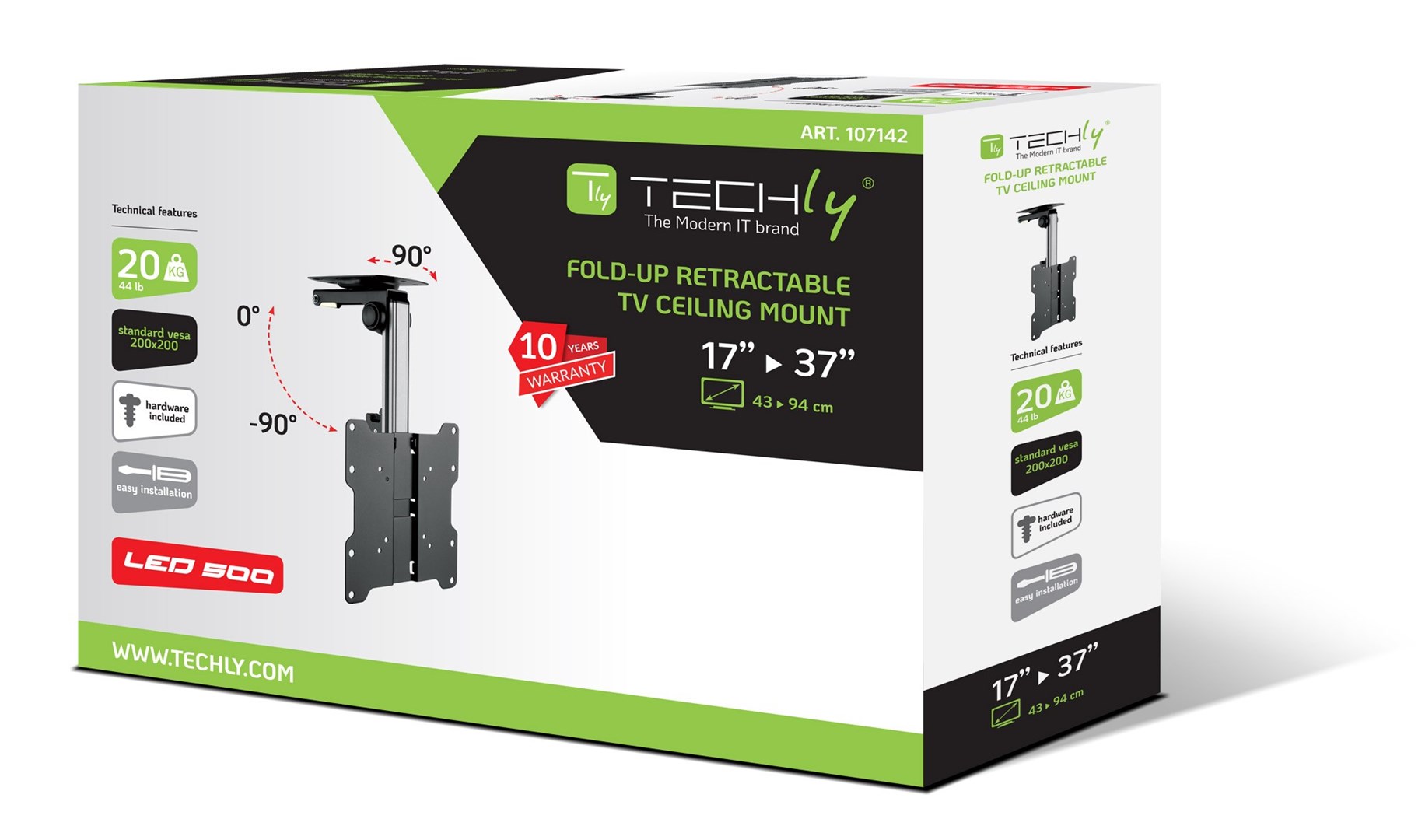 Носач за таван за ТВ LED/LCD Techly, 17\"-37\", 200x200, црна/сребрена