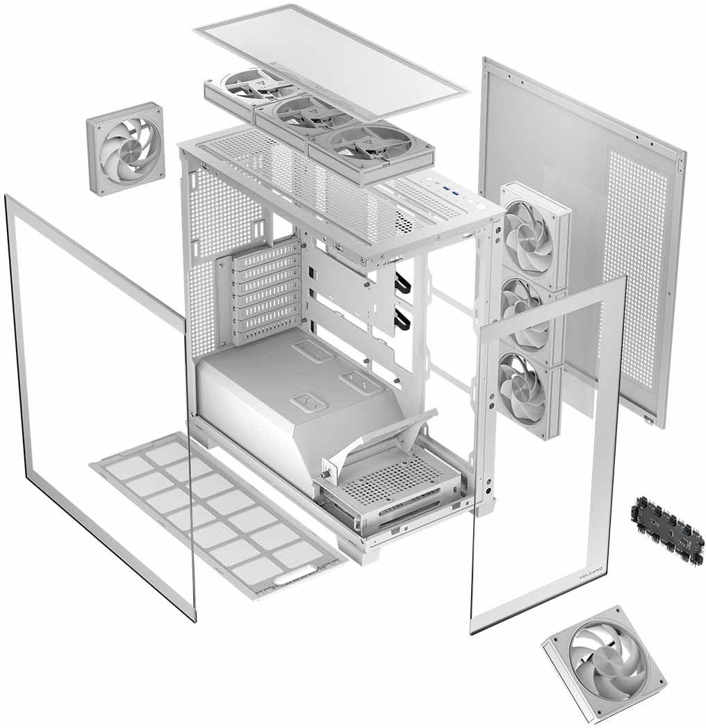 Kuti kompjuteri Modecom Stellar 8F ARGB 20, ATX, me 8 ventilatorë ARGB, e bardhë