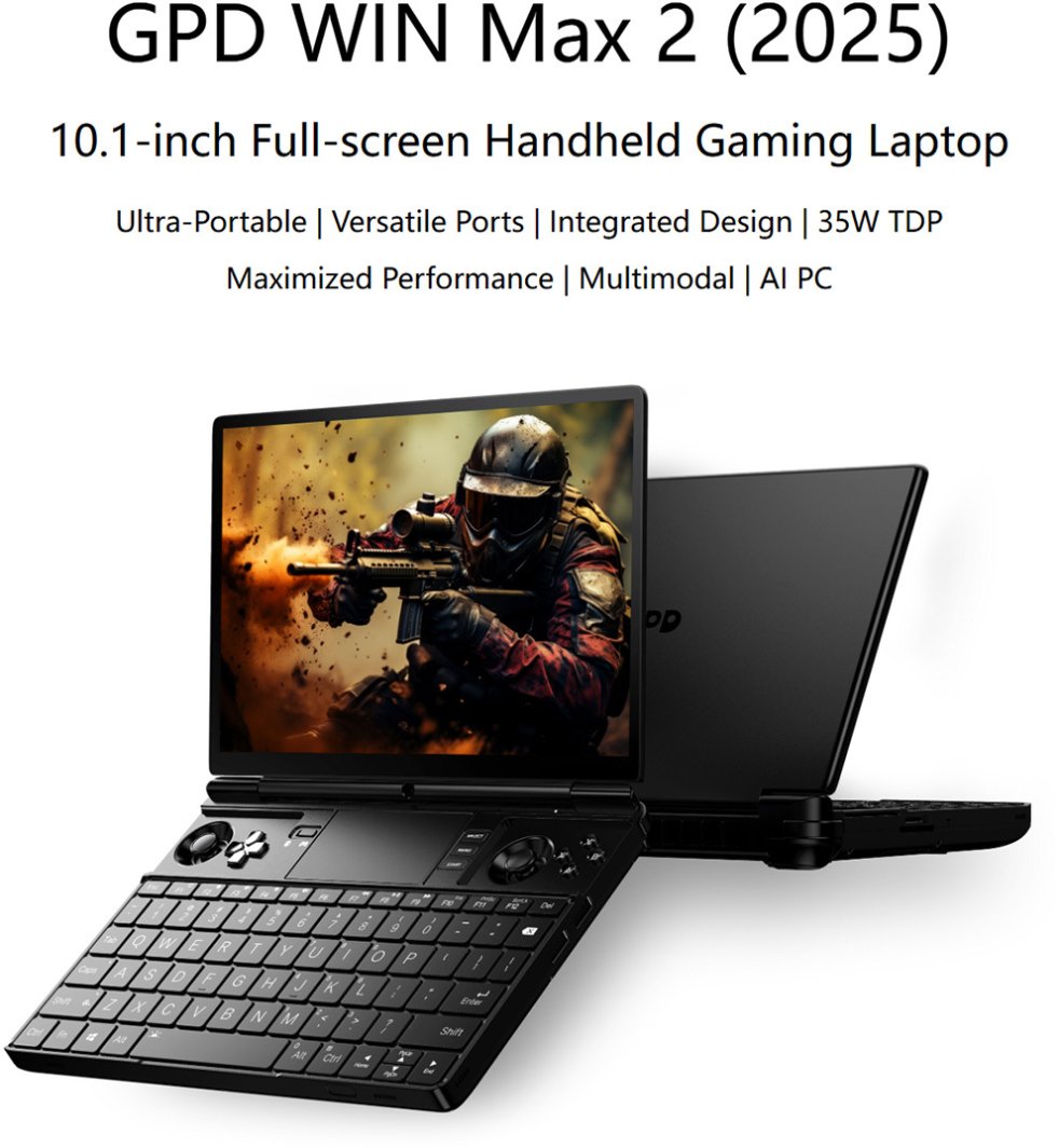 Laptopi GPD WIN Max 2 2025, Ryzen 7 8840U, 32GB, 1TB SSD, 10.1" Touchscreen, Radeon 780M, Windows 11, gri