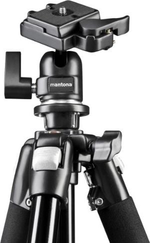 Tripod për kamera Mantona Basic Scout, 144cm, kokë me ball, alumini, i zi