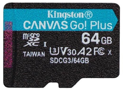 Kartë memorie Kingston Micro SDXC Canvas Go! Plus, 64GB, 170MB/s, UHS-I, U3 + përshtatës SD