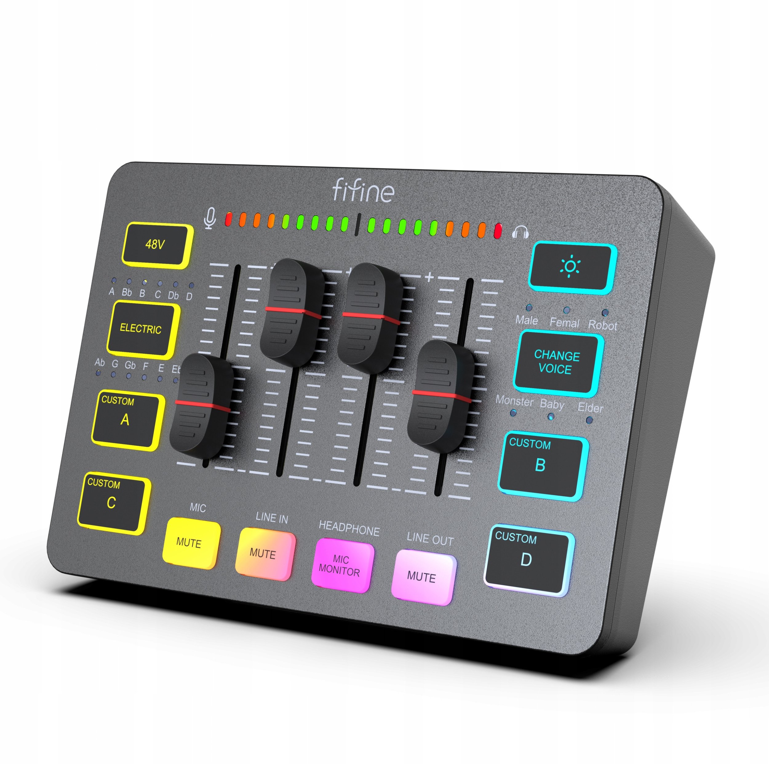 Mikser audio Fifine Sound Card SC3W, ndërfaqe USB, 48V, i bardhë