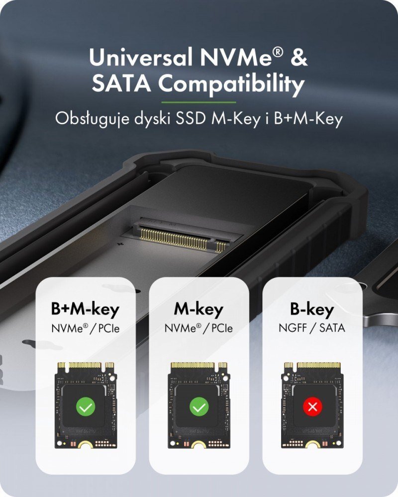 Kuti e jashtme për SSD M.2 NVMe, USB 3.2 Gen 2, Type C, gri