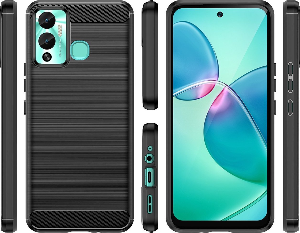 Kllëf telefoni Hurtel Carbon Case për Infinix Hot 12 Play NFC, silikoni fleksibël, efekt karboni, i zi