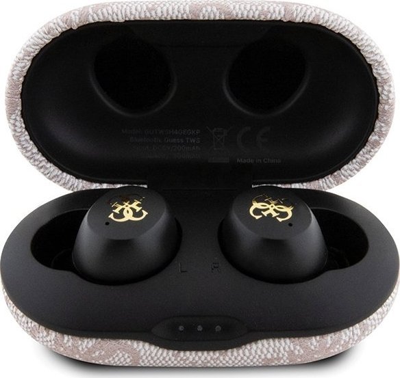 Безжични слушалки Guess 4G Metal Logo GUTWSP4EGP, со кутија за полнење, розова