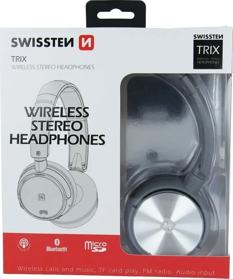 Безжични слушалки Swissten Trix, Bluetooth, над уво, сребрено сиви