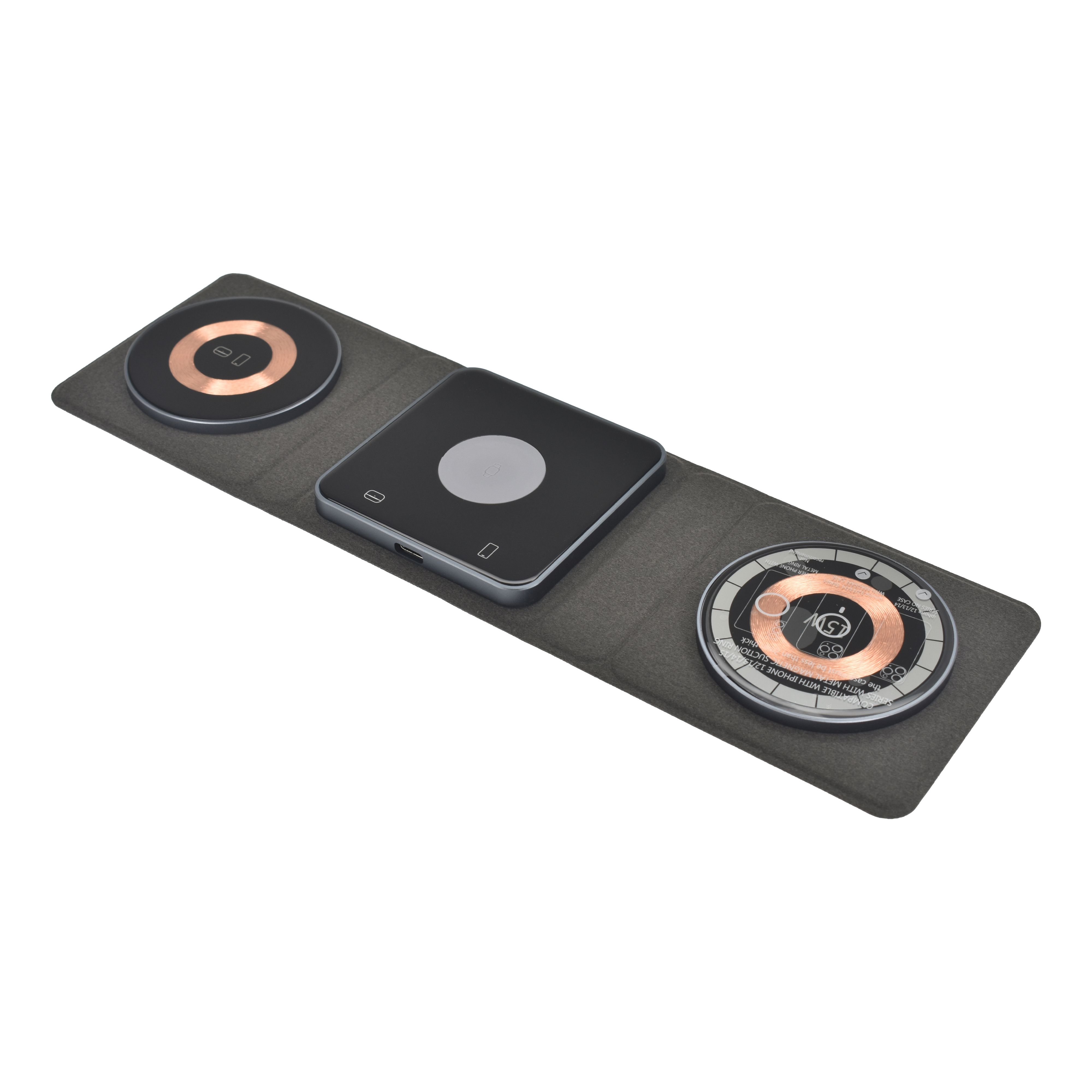 Dviced 3-in-1 Foldable Magnetic Wireless Charger, Black, Copper