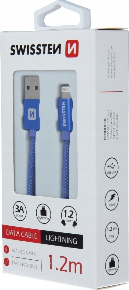 Kabllo USB Lightning Swissten Textile 71523208, 1.2m, blu