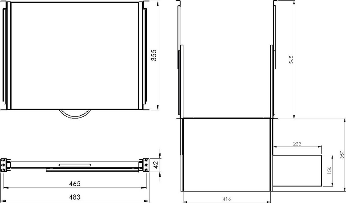 Sirtar tastiere dhe miu Delta P19R/350/G-KM, për kabinet 19" RACK, i rregullueshëm, gri