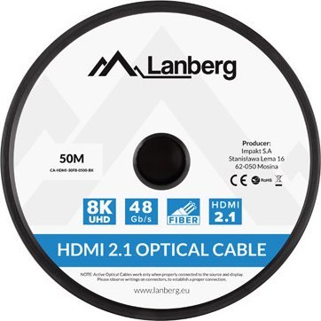 Kabllo HDMI Lanberg CA-HDMI-30FB-0500-BK, aktiv optik, 50m, e zezë