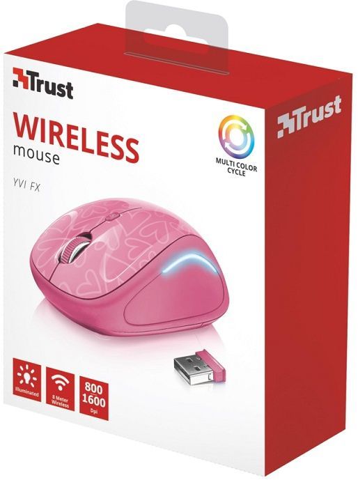 Maus Trust YVI, wireless, USB, rozë