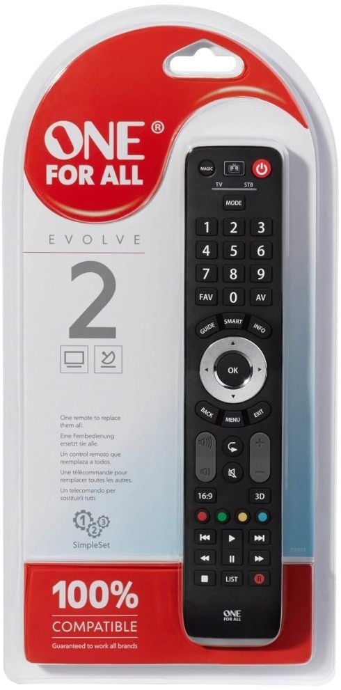 Pilot universal One For All URC7125, për 2 pajisje, për TV dhe tuner, i zi