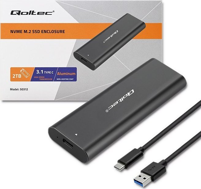 Kuti eksterne për SSD M.2 Qoltec Enclosure Pocket, SATA NVMe, USB Type C, gri