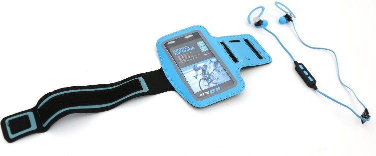 Set dëgjuese bluetooth + mbajtëse krahu për telefon Platinet PM1075BL, të kaltra