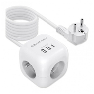 Zgjatës Qoltec Power Cube 6 në 1, 3x AC, USB 20W PD, kabllo 2m, i bardhë