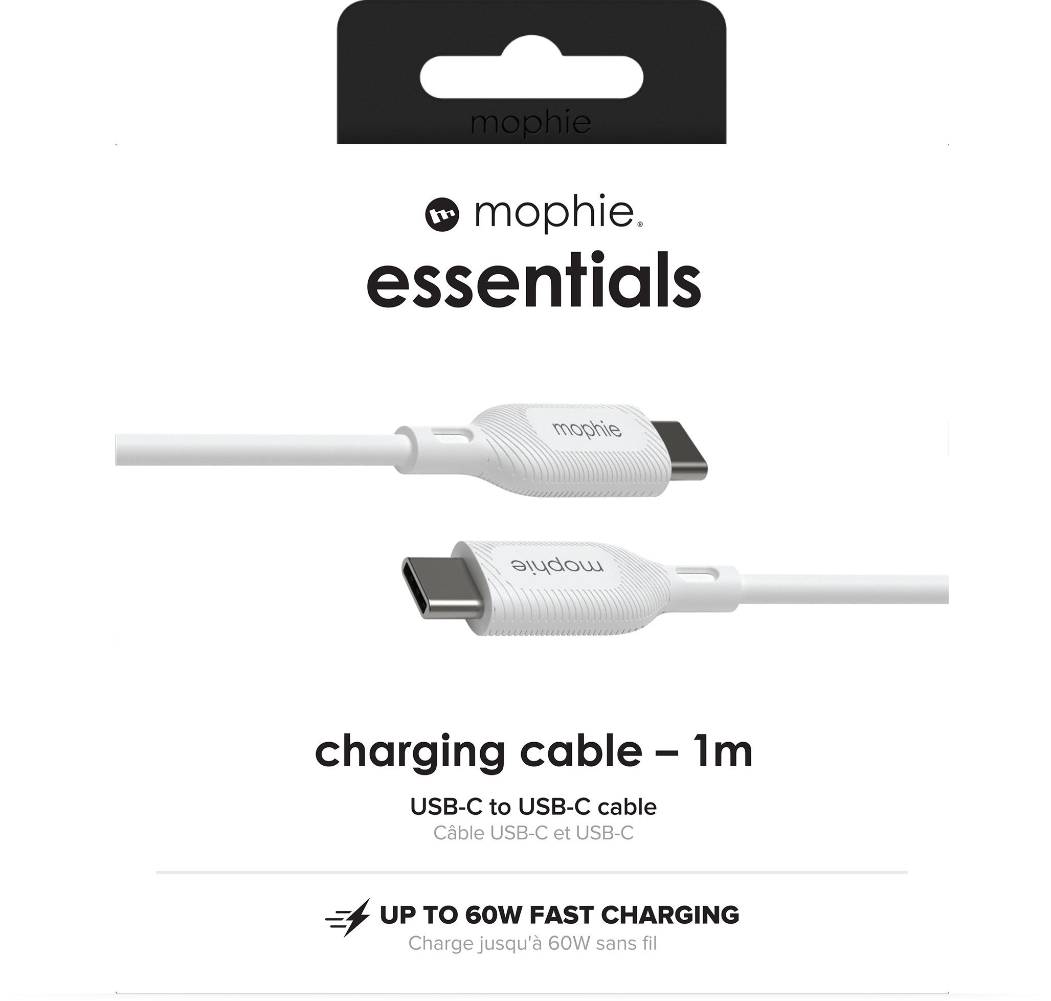 Kabllo karikues Mophie Essentials, USB C, 1m, 60W, e bardhë