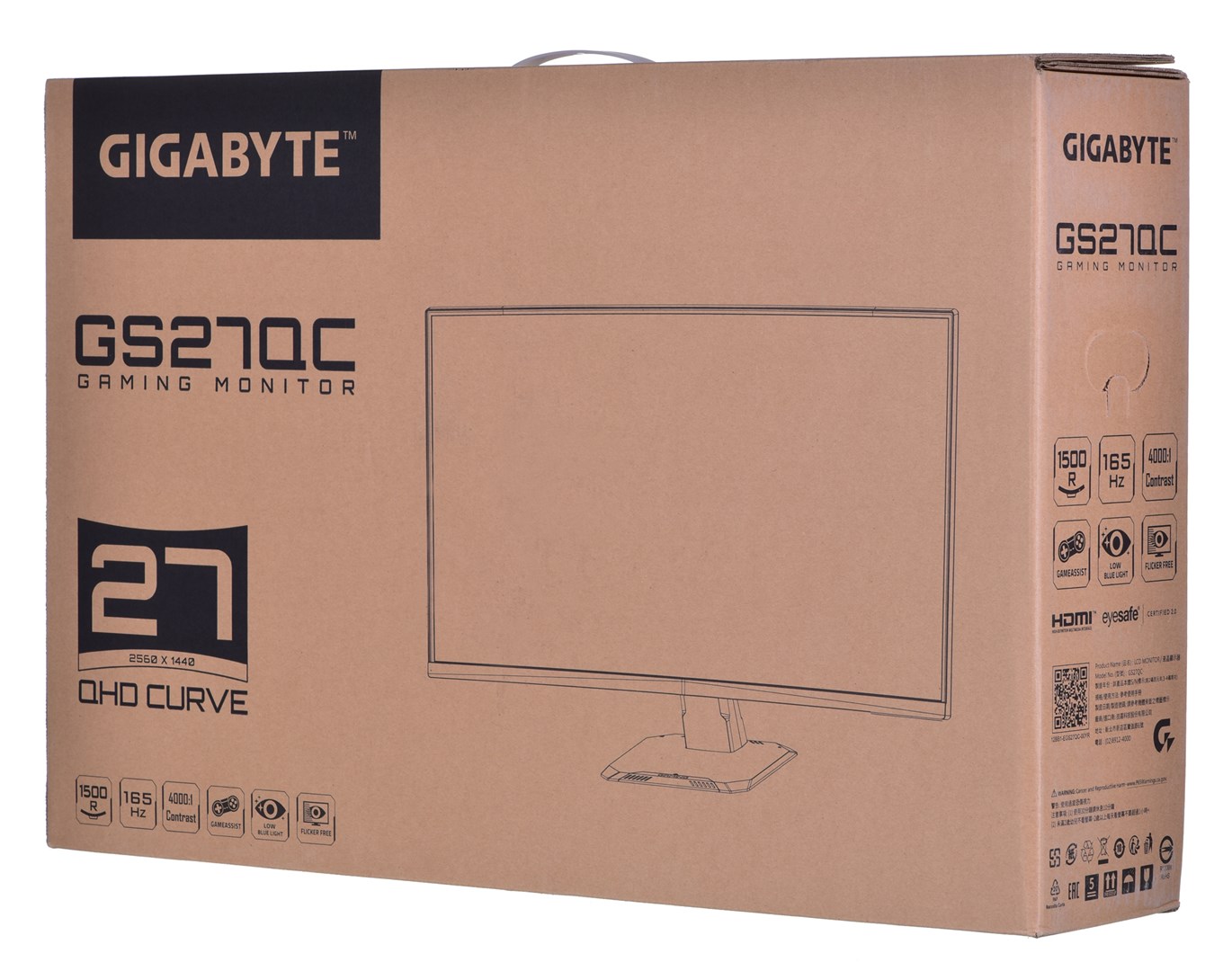 Monitor Gigabyte GS27QC, 27", 2560 x 1440, Quad HD, 165 Hz, i zi
