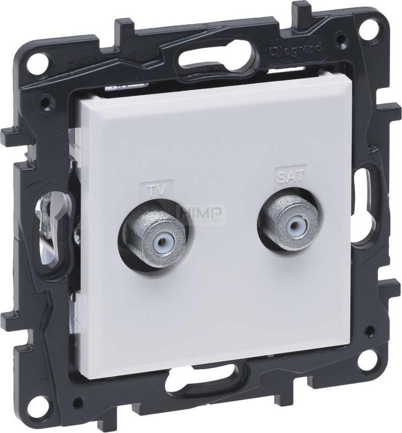 Prizë antene Legrand Niloe Step 863176, TV tip F, e dyfishtë, e bardhë