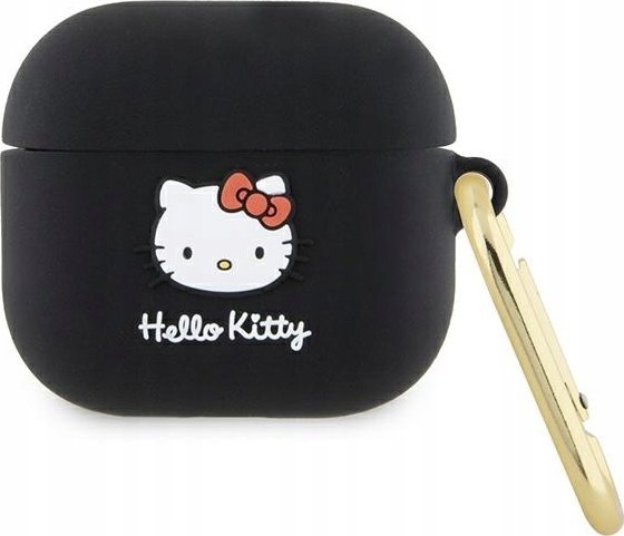 Mbështjellëse silikoni Hello Kitty për AirPods 3rd Gen, me karabiner, e zezë