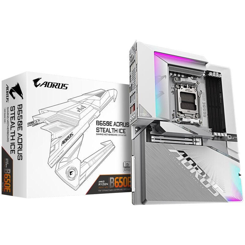 Матична плоча GIGABYTE B650E AORUS Stealth Ice, DDR5, PCIe 5.0 M.2, 2.5GbE