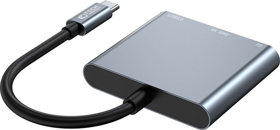 Adapter USB C Tech-Protect V1-HUB, 3 në 1, HDMI 4K, gri