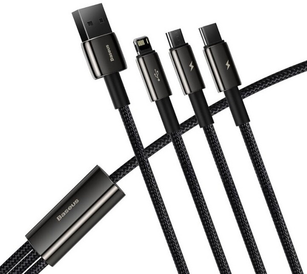 Kabllo karikuese BASEUS Superior 3në1, USB-A - USB-C / micro USB / Lightning, 1.5m, e zezë