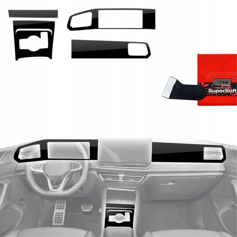 Film mbrojtës i brendshëm GrizzGlass PianoSkin, Volkswagen Tiguan 3 2024-2025, set 5 copë, i zi me shkëlqim