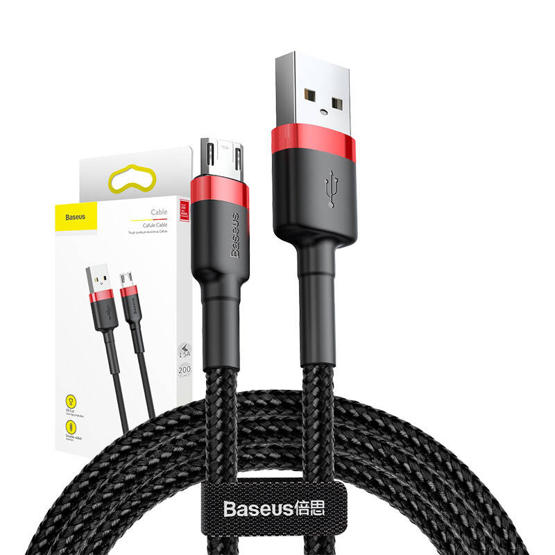 Kabllo USB Baseus CAMKLF C91, USB A në microUSB, 2 m, e zezë kuqe