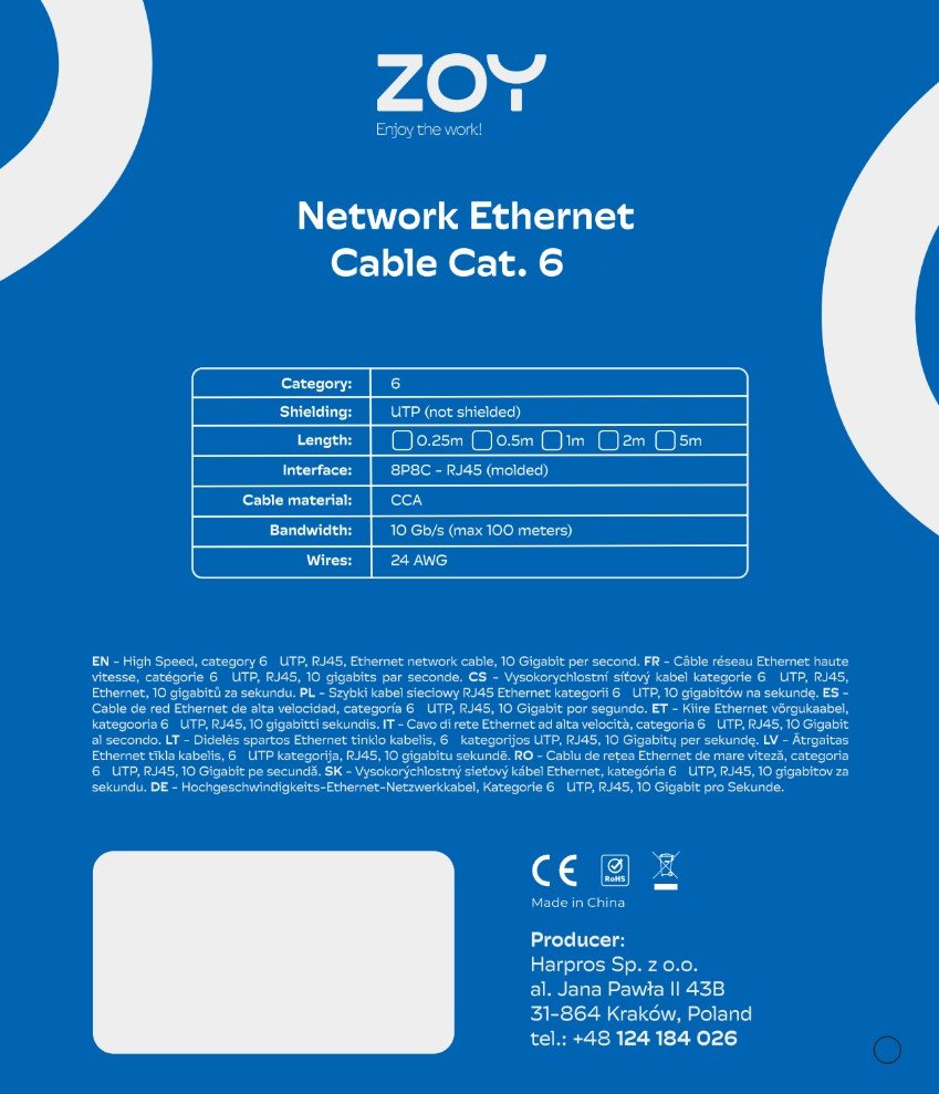 Kabllo Ethernet Zoy ZCR025R, Cat 6 UTP, 0.25m, e kuqe