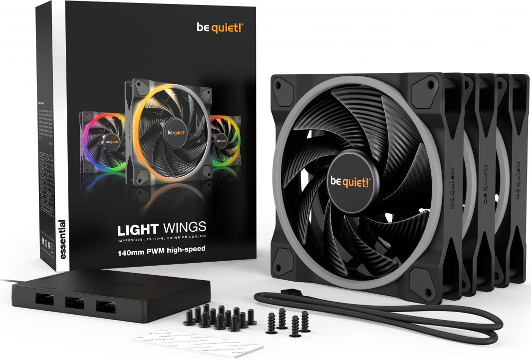 Ventilatorë PC be quiet! Light Wings 140mm PWM High Speed BL079, set 3 copë, ARGB, të zinj
