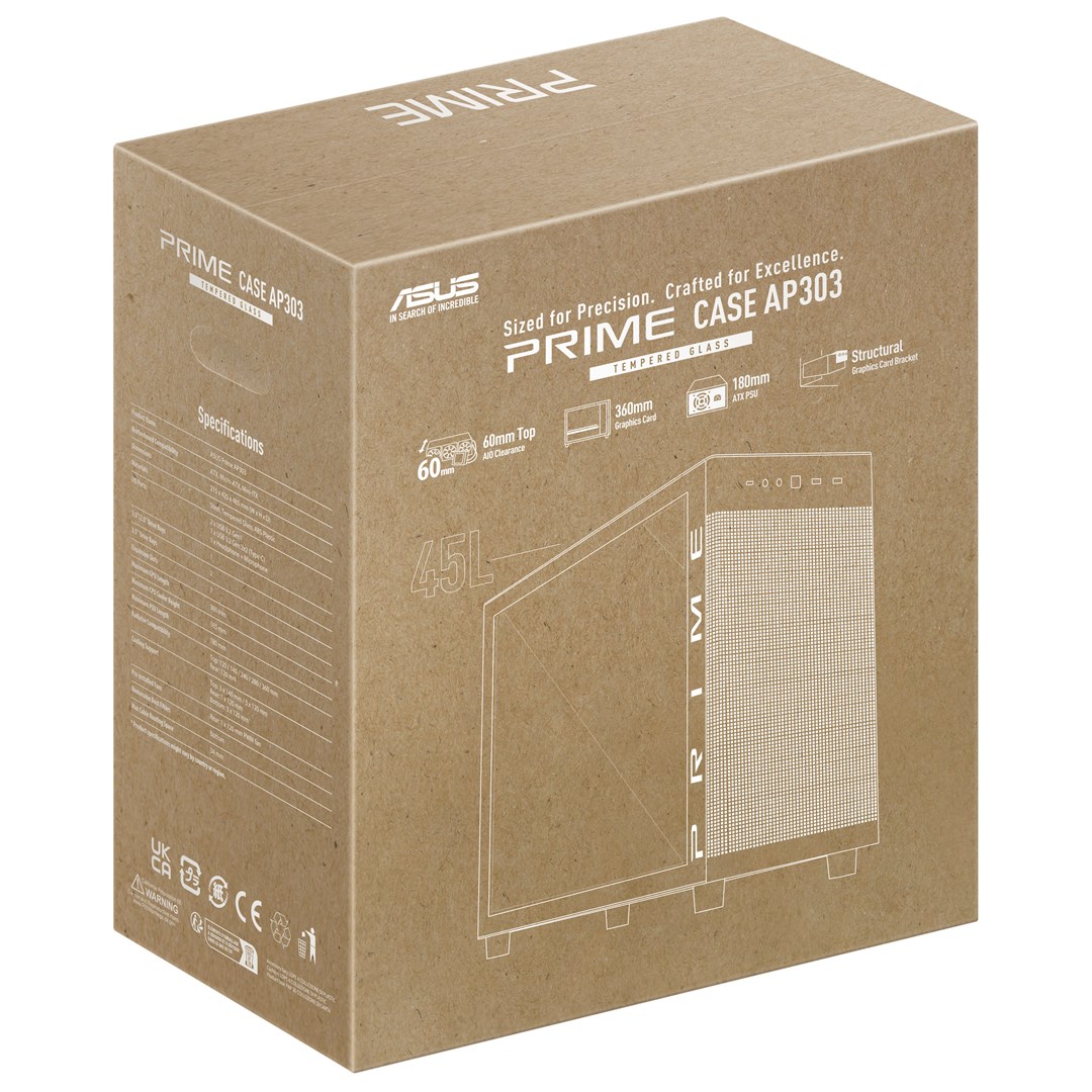 Kutia kompjuterike Asus PRIME AP303 TG, xham i temperuar, e zezë