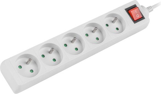 Shirit rryme Lanberg PS1-05E-0300-W, 5 presa, kabllo 3m, i bardhë