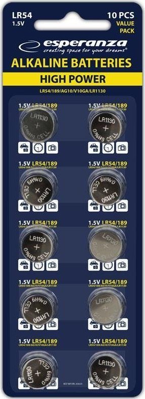 Алкални батерии Еsperanza LR54, 1.5V, пакување 10 парчиња
