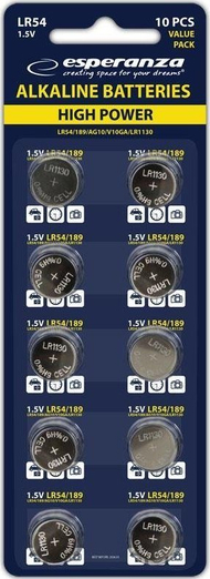 Bateri alkaline Esperanza LR54, 1.5V, paketim 10 copë