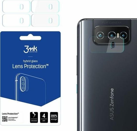 Mbrojtës kamere 3MK Asus Zenfone 8 Flip 5G, xham hibrid, set 4 copë, transparent