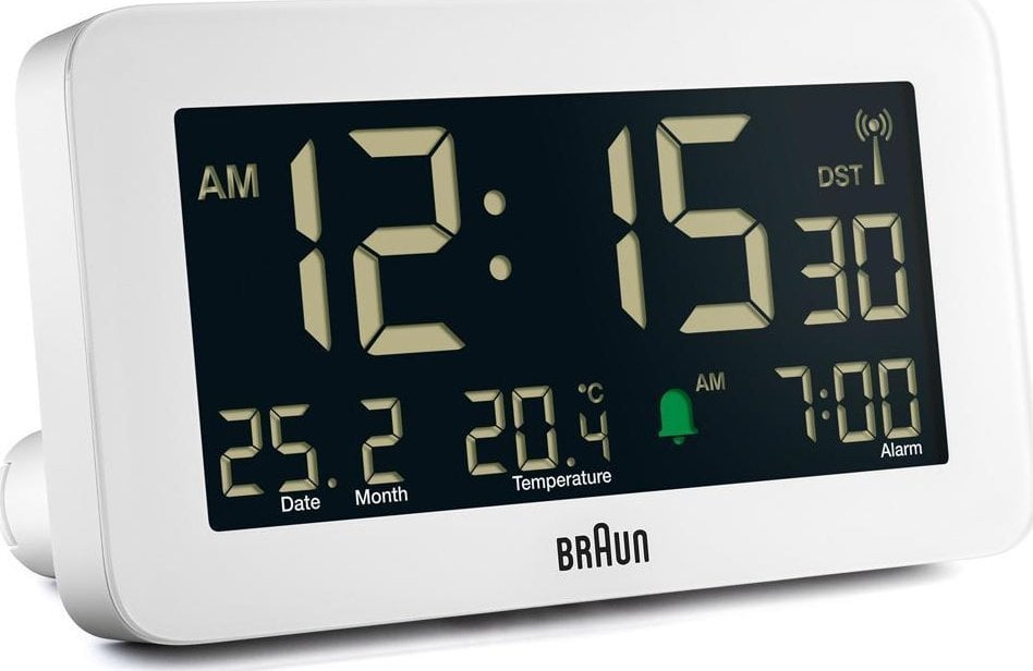 Radio me alarm Braun BC10 DCF, dixhitale, me ekran LCD, e bardhë