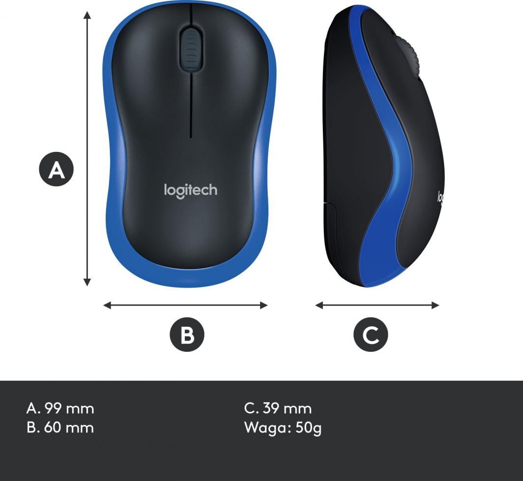 Maus Logitech M185, wireless, USB, i zi dhe i kaltërt