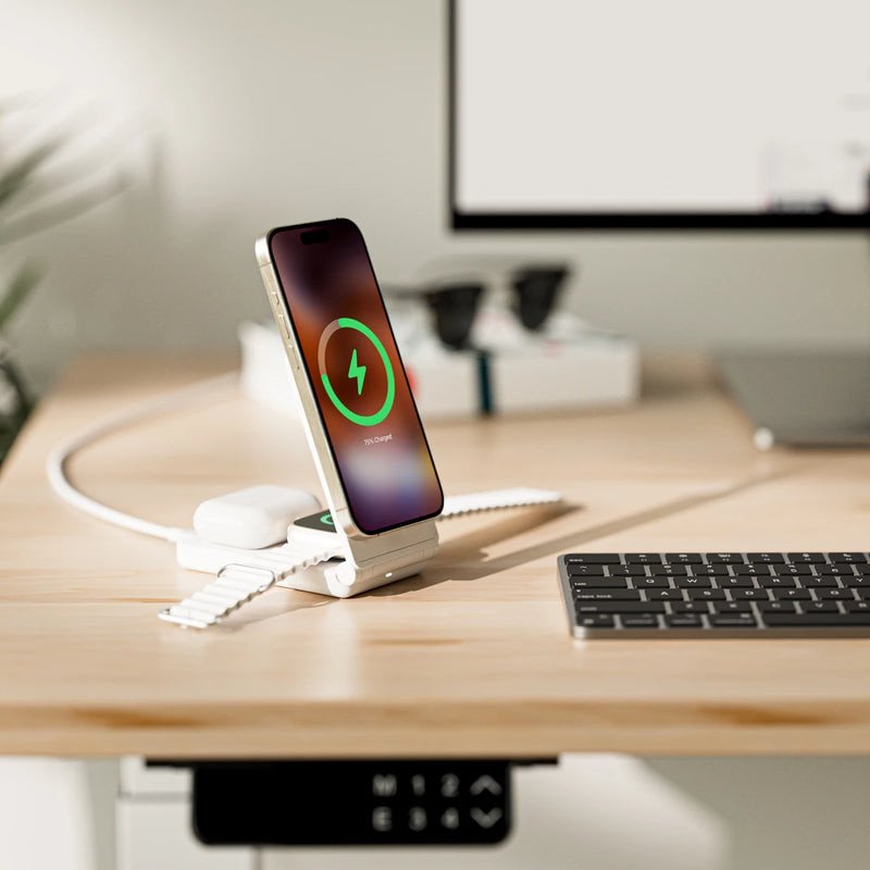 Karikues wireless 3 në 1 Alogic YOGA, qëndrim palosës, 15W, i bardhë
