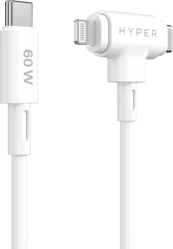 Kabllo karikimi HYPER HyperJuice, USB C në USB C Lightning, 1.5 m, 60W, e bardhë