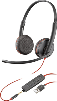 Kufje me mikrofon Poly Blackwire C3225, me kabllo, reduktim zhurme, të zeza