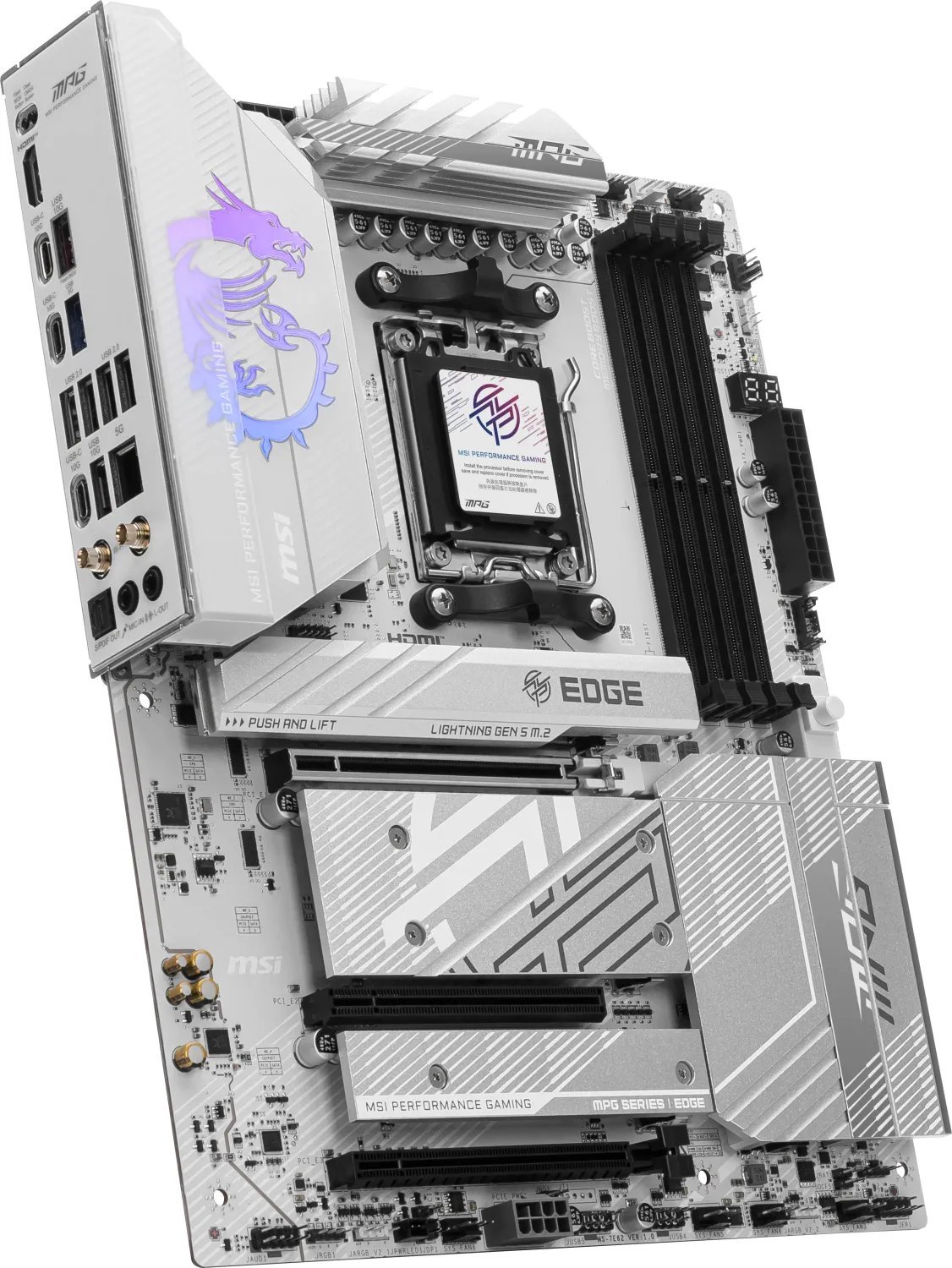 Motherboard MSI MPG B850 EDGE TI WIFI, AMD B850, Socket AM5, ATX, argjend e bardhë