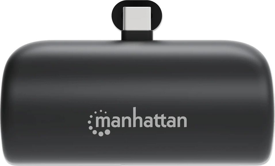Power bank Manhattan, 5000 mAh, USB C me plug të integruar, me kickstand, i zi