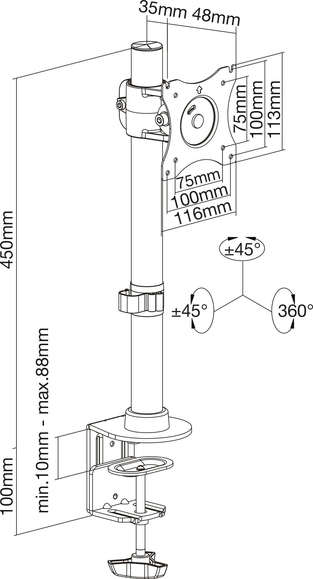 Braket tavoline për monitor InLine, deri 27", 8kg, i zi