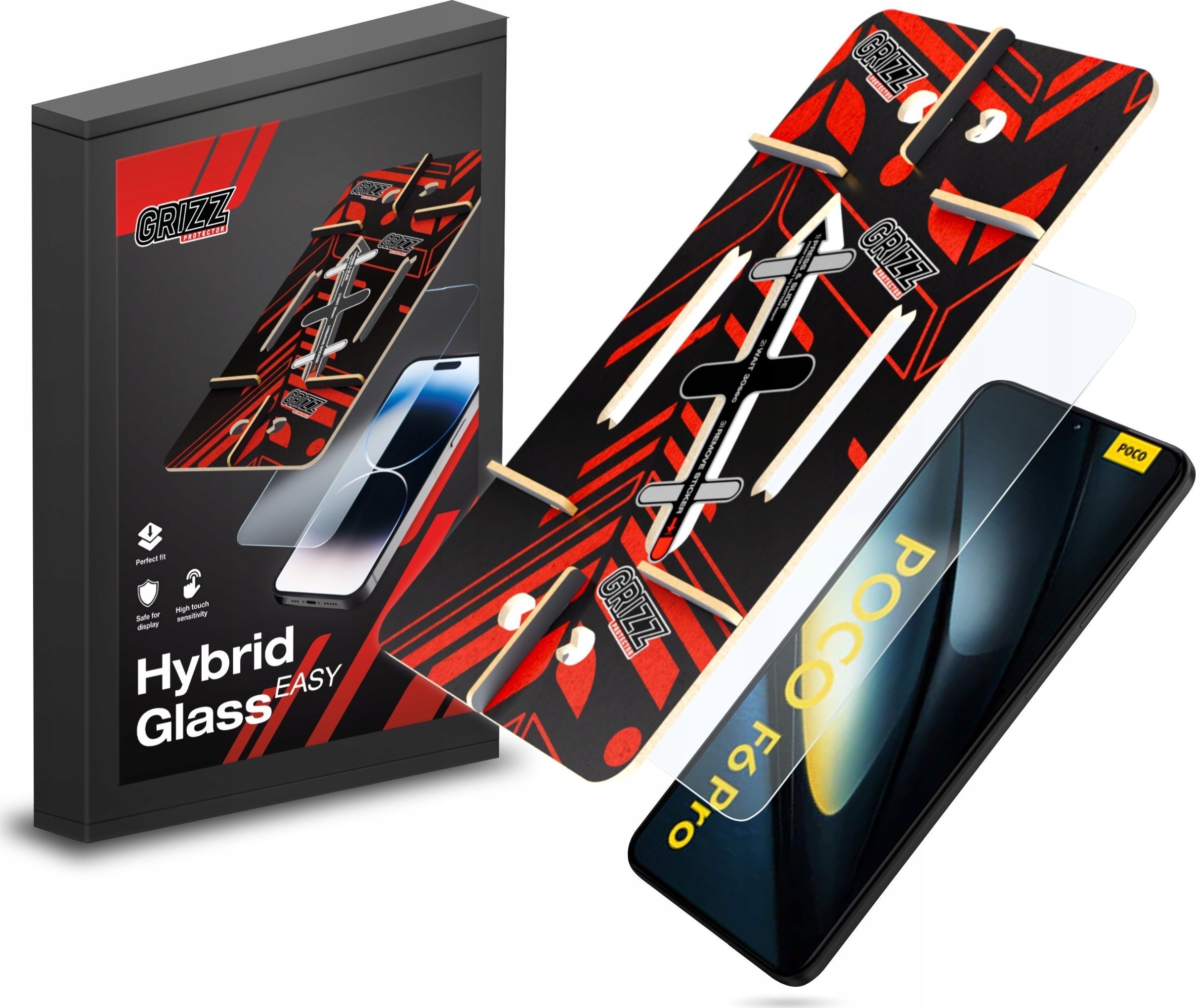 Xham mbrojtës GrizzGlass HybridGlass Easy për Xiaomi POCO F6 Pro, hibrid, transparent