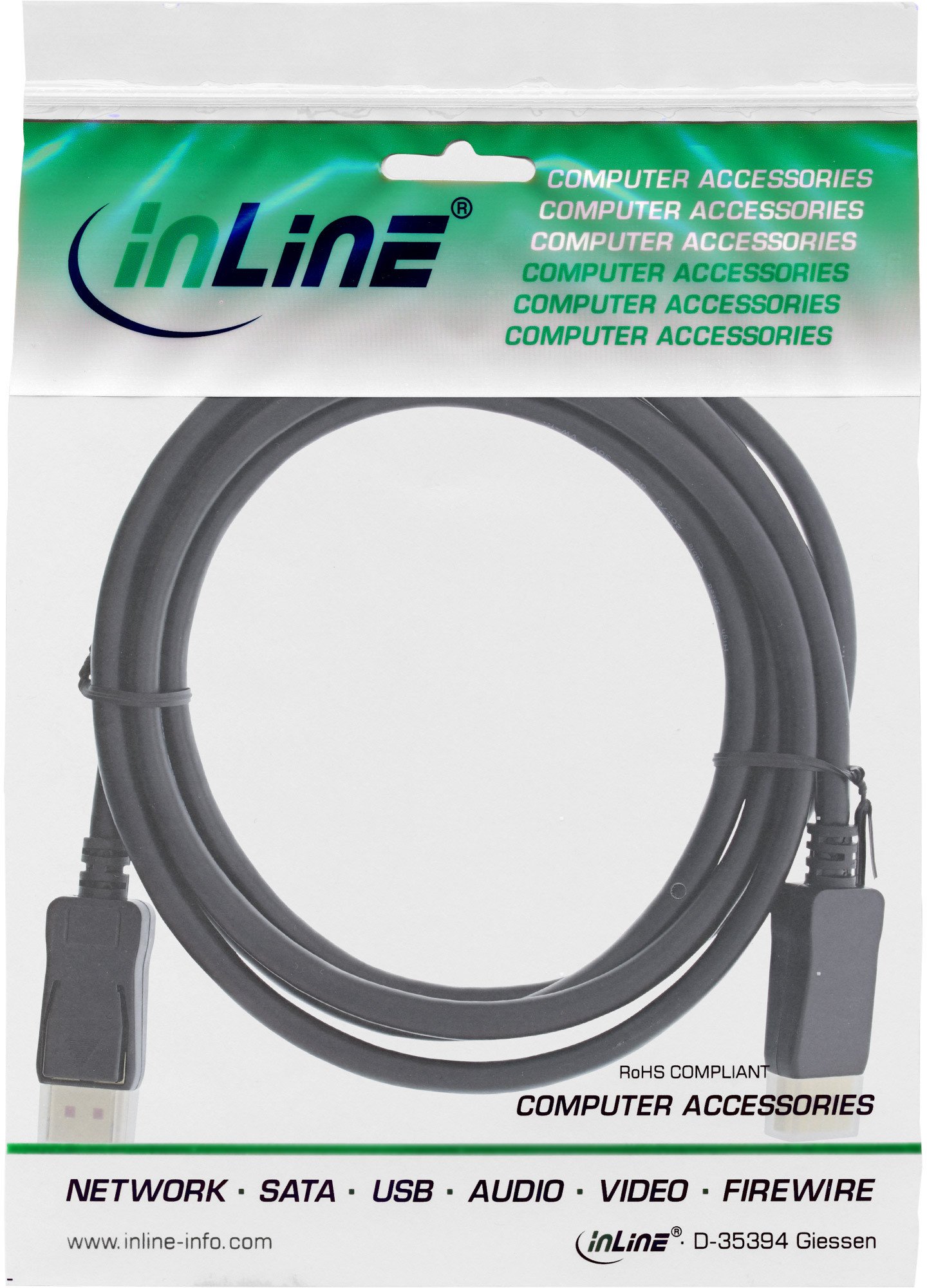 Kabllo DisplayPort InLine 1.4, 2.5 m, kontakte të veshura me ar, e zezë 2