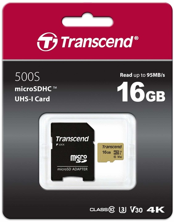 Kartë e memories Transcend Micro SDHC 500S, 16GB ,+ adapter SD           